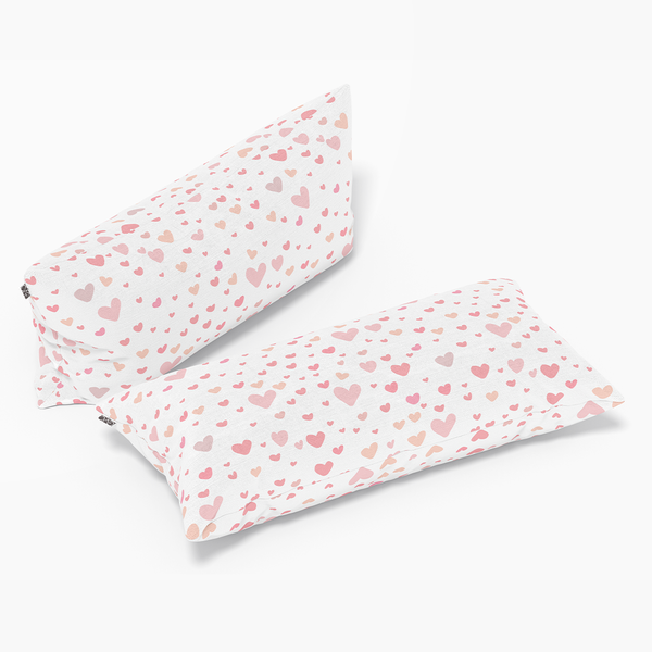 Long Lumbar Throw Pillows - Cute heart pattern - white - pink - M10101
