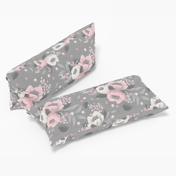 Long Lumbar Throw Pillows - floral seamless pattern gray background pink flowers -m10028