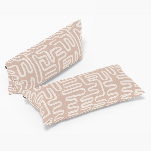 Long Lumbar Throw Pillows -  Minimal elegant line brush stroke shapes and line in nude colors -m10013