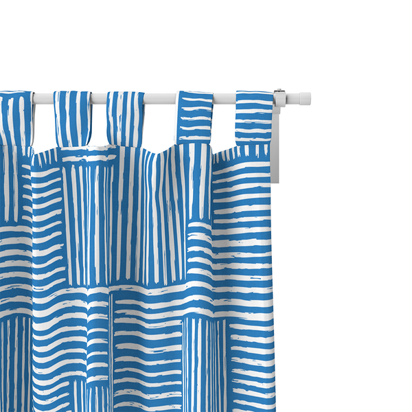 Curtain -  Minimal elegant line brush stroke shapes and line in nude colors Blue and  white -m10023