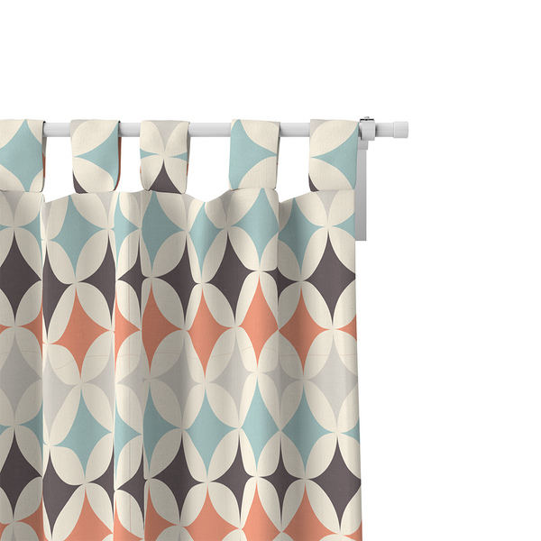 Curtain - ornamental decorative patterns in retro style with colors -Shadow Green-Red-Orange-Antique White-Brown -m10077