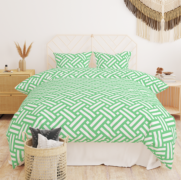 Duvet Covers -  Minimal elegant line brush stroke shapes and line in nude colors green and  white -m10025