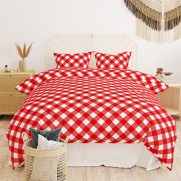 Duvet Covers - Tartan plaid seamless patterns - Valentine Red - white - m10092