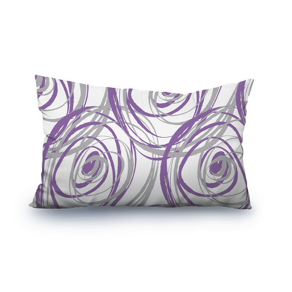 Lumbar Throw Pillow -  Purple and Gray Free Hand Lines Isolated on a White Background -m10026