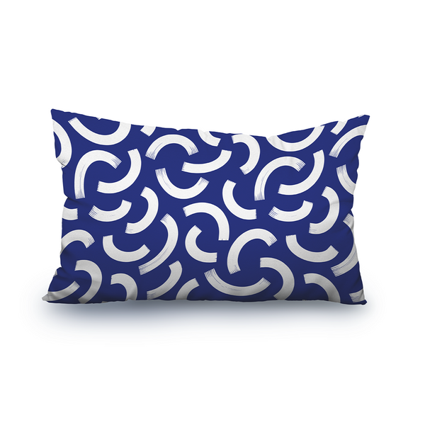 Lumbar Throw Pillow -  Minimal elegant line brush stroke shapes and line in nude colors Dark Blue and  white -m10016