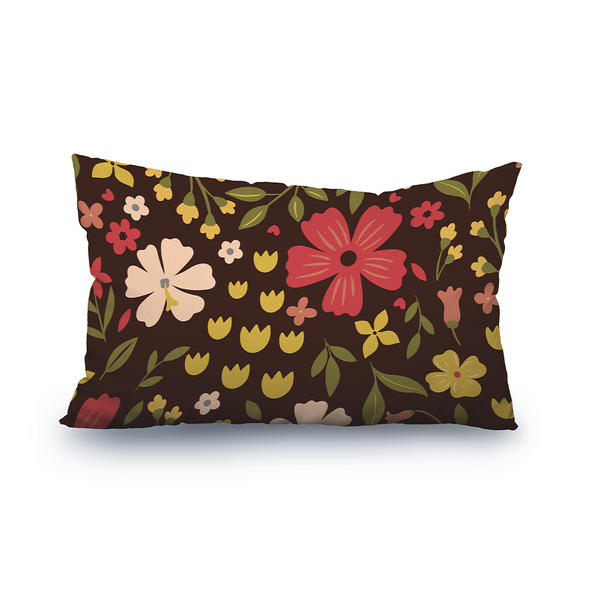 Lumbar Throw Pillow - Simple seamless pattern with flowers on a Dark Brown background - M10114