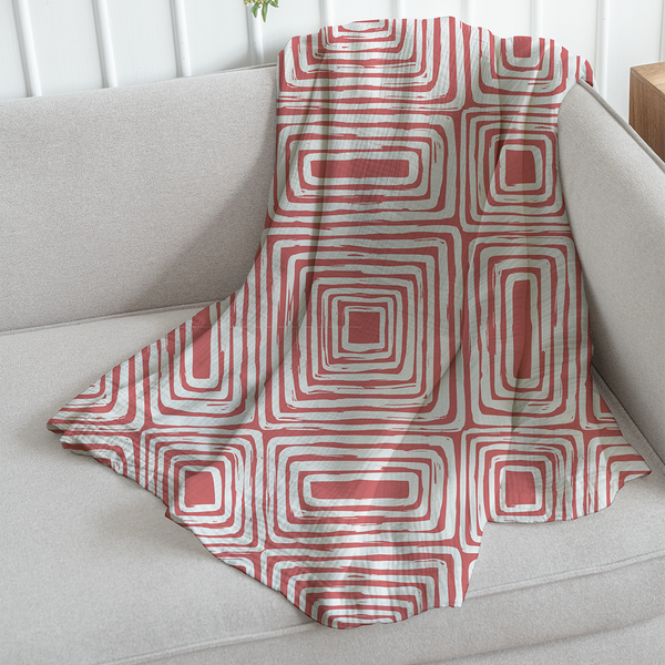Throw Blanket -  Minimal elegant line brush stroke shapes and line in nude colors Washed Out Red and  white -m10015