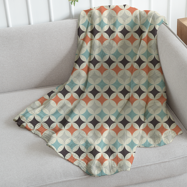 Throw Blanket - ornamental decorative patterns in retro style with colors -Shadow Green-Red-Orange-Antique White-Brown -m10077