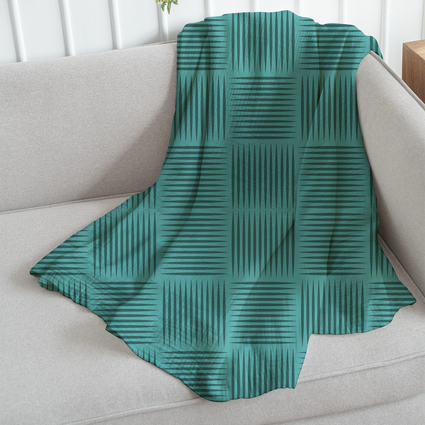 Throw Blanket - Stylish horizontal and vertical lines pattern - Blue Green - Cloudy Grey - m10083
