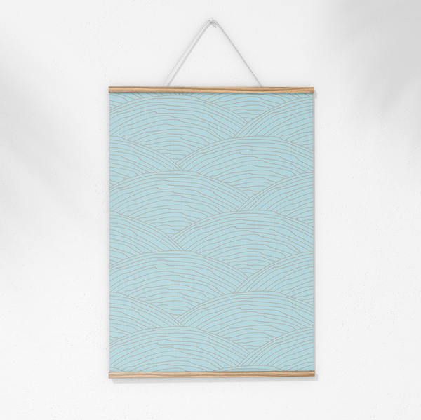 Wall Hanging - Decorative waves seamless pattern - Coral Blue - Ash Grey - M10123