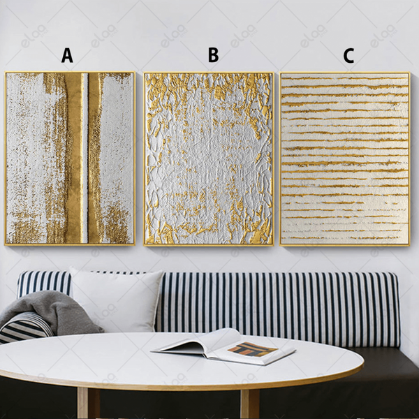 Abstract art wall paintings in golden and silver tones - E3P0104