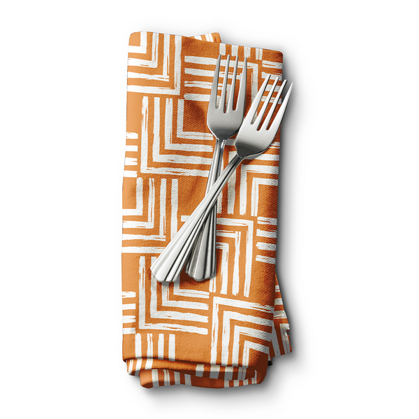 Dinner Napkins -  Minimal elegant line brush stroke shapes and line in nude colors orange and  white -m10024