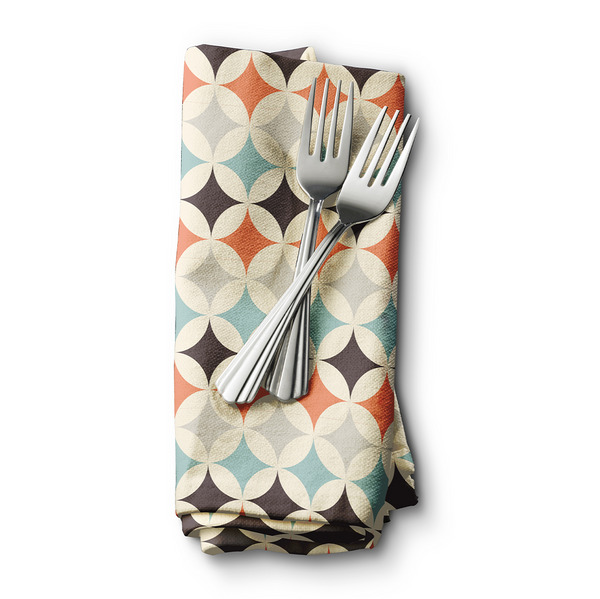 Dinner Napkins - ornamental decorative patterns in retro style with colors -Shadow Green-Red-Orange-Antique White-Brown -m10077
