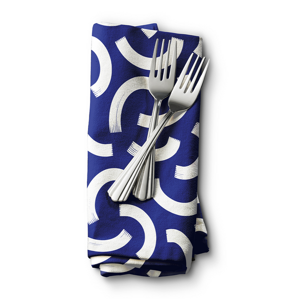 Dinner Napkins -  Minimal elegant line brush stroke shapes and line in nude colors Dark Blue and  white -m10016