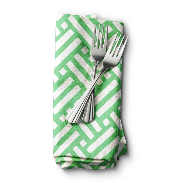 Dinner Napkins -  Minimal elegant line brush stroke shapes and line in nude colors green and  white -m10025