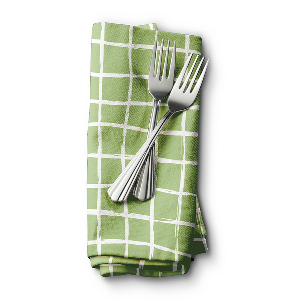 Dinner Napkins -  Minimal elegant line brush stroke shapes and line in nude colors green and  white -m10019