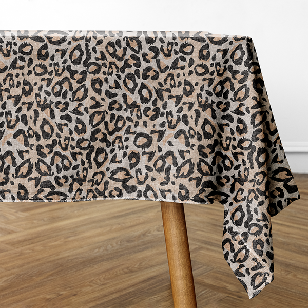 Rectangular Tablecloths - animal seamless prints. Tiger and leopard patterns collection in different colors in flat style. Orange - White - Black - biege  -m10060