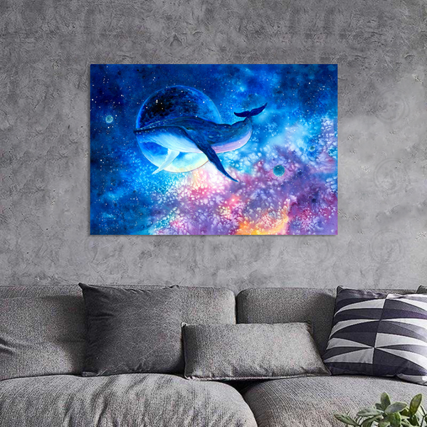 Whale diving into space, watercolor painting - E1PR-13353