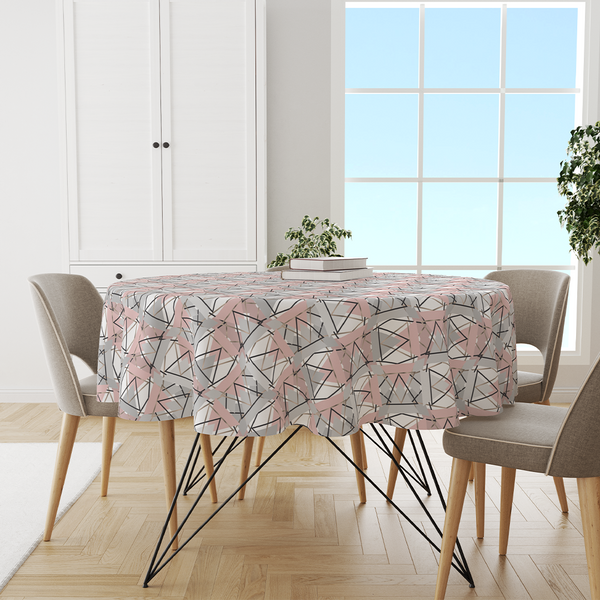 Round Tablecloths - luxury geometric pattern. fashion background gray - pink - white rose -m10037