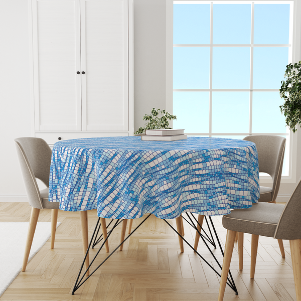 Round Tablecloths - Abstract seamless pattern blue waves textured water surface decorative mosaic design - M10107