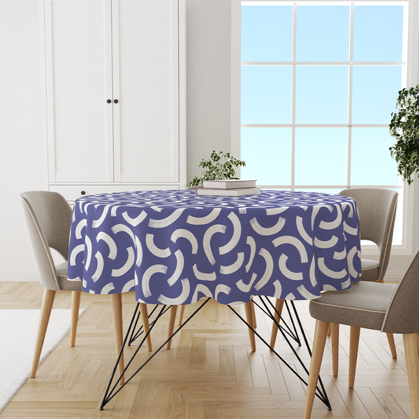 Round Tablecloths -  Minimal elegant line brush stroke shapes and line in nude colors Blue and  white -m10021