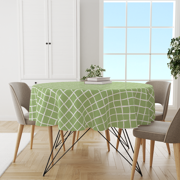 Round Tablecloths -  Minimal elegant line brush stroke shapes and line in nude colors green and  white -m10019