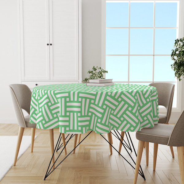 Round Tablecloths -  Minimal elegant line brush stroke shapes and line in nude colors green and  white -m10025
