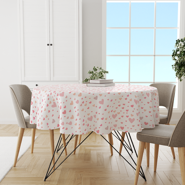 Round Tablecloths - Cute heart pattern - white - pink - M10101