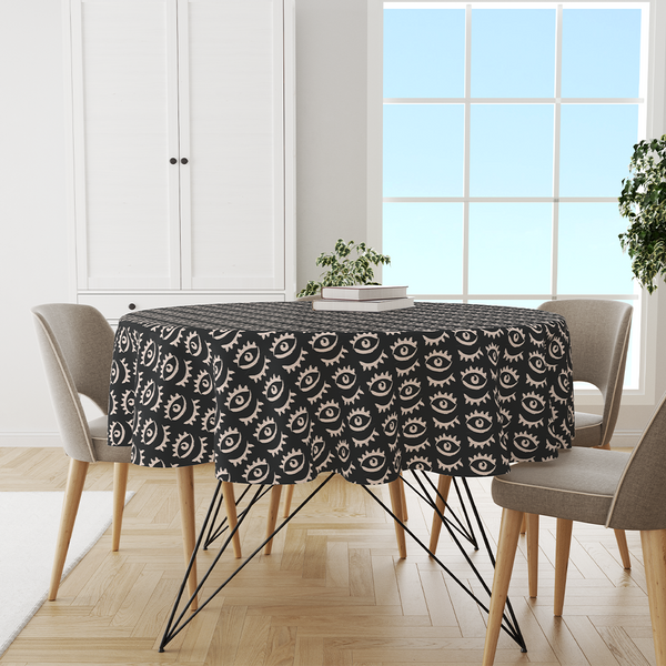 Round Tablecloths - Hand drawn style pattern - Antique White - Dark Brown - M10110