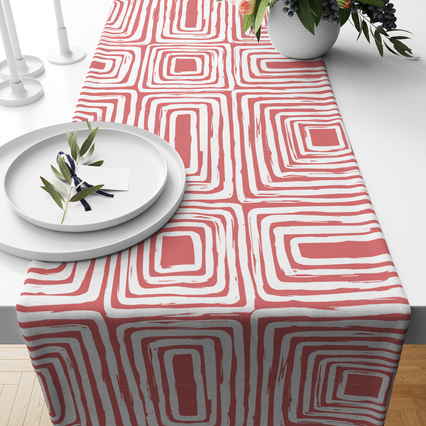 Table Runners -  Minimal elegant line brush stroke shapes and line in nude colors Washed Out Red and  white -m10015