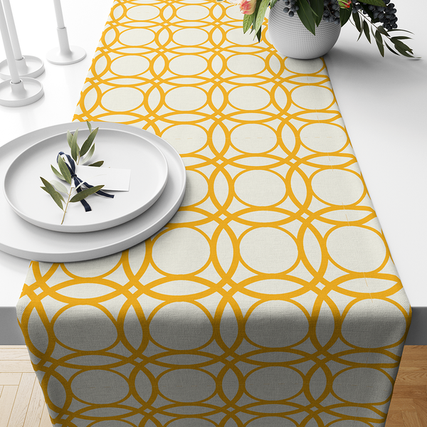 Table Runners - Tartan plaid seamless patterns - Yellowish Orange - Antique Whitem10098