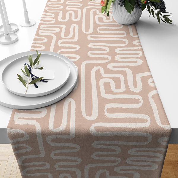 Table Runners -  Minimal elegant line brush stroke shapes and line in nude colors -m10013