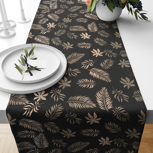 Table Runners - luxury tropical pattern . gold on dark background -m10044