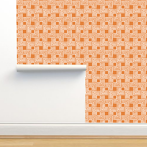 Wallpaper -  Minimal elegant line brush stroke shapes and line in nude colors orange and  white -m10024