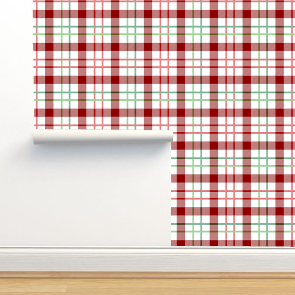 Wallpaper - Tartan plaid seamless patterns - Red - white - Green - m10093