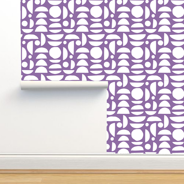 Wallpaper -  Minimal elegant line brush stroke shapes and line in nude colors Purple and  white -m10020