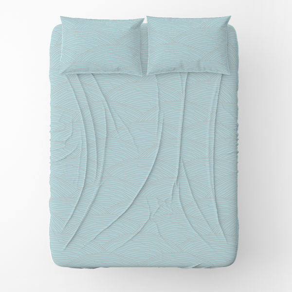Sheet Set - Decorative waves seamless pattern - Coral Blue - Ash Grey - M10123