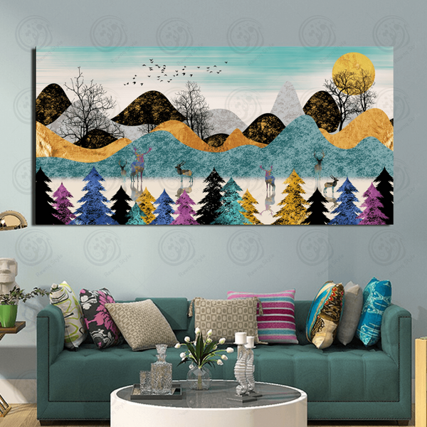 3D painting, forest, mountains, moon and birds - E1PR-10711