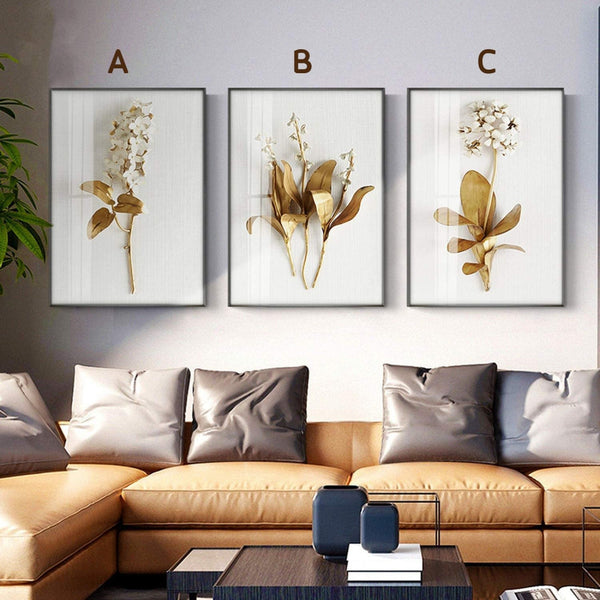 Distinctive paintings of assorted flowers with golden leaves - E3PR-30501