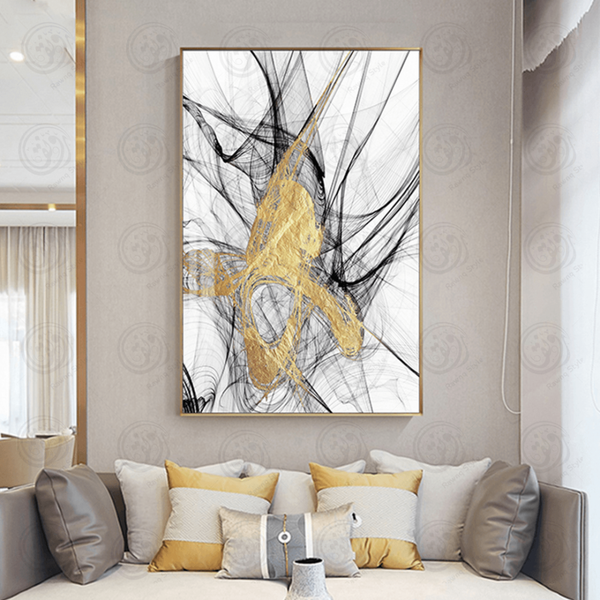 Abstract art painting in gold, black and white tones - E1PR-11091