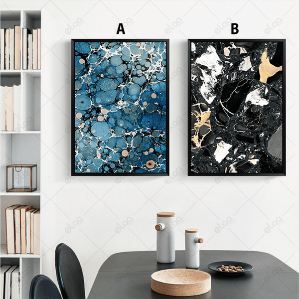 Abstract art paintings in white, black and blue colors - E2P0048