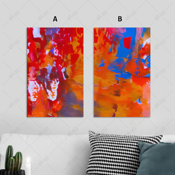 Abstract art paintings in shades of orange, green and white - E2P1152
