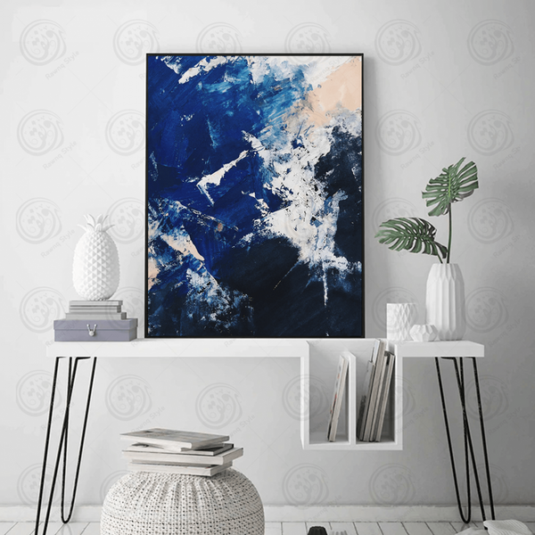 Blue and white abstract art painting - E1PR-10258