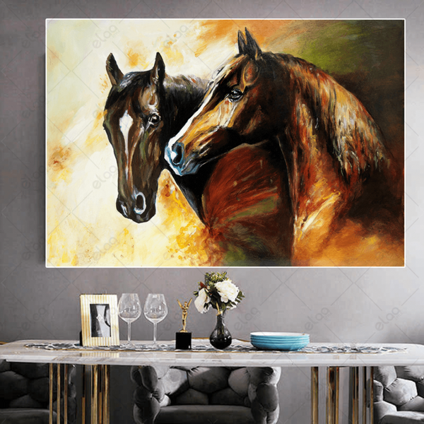 A pair of horses wallpaper mural, oil painting - E1P0660